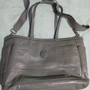 Coach grey patent leather signature diaper bag
